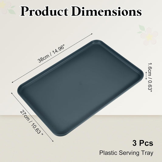 uxcell 3Pcs Plastic Serving Trays, 15 x 10.6 Inch Rectangle Food Trays Serving Cafeteria for Kitchen Restaurant Coffee Fruit Burger Lunch Dessert, Black