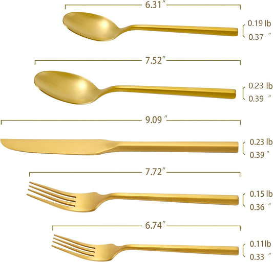 DEACORY Silverware Set Flatware Set Matte Gold Cutlery Set Heavy Hexagon Handle Stainless Steel 60 Pieces Dishwasher Safe Service for 12