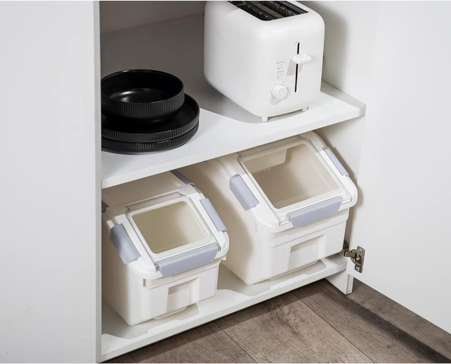 HANAMYA 33 Liter / 50 lbs Rice Storage Container with Measuring Cup, BPA free, For Rice | Grain | Pet Food | Flour, 2 count, White