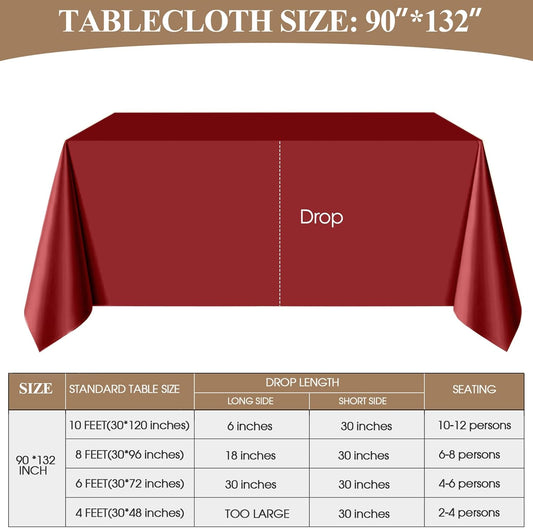 Rectangle Tablecloths 90x132 Inch 2 Pack Red Tablecloth Washable Decorative Linen Polyester Table Cloths for Dining Table Banquets Buffet Parties and Wedding