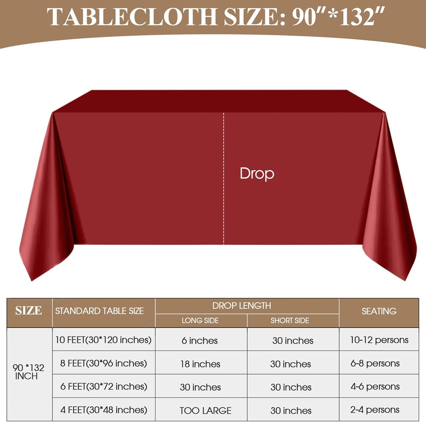 Rectangle Tablecloths 90x132 Inch 6 Pack Red Tablecloth Washable Decorative Linen Polyester Table Cloths for Dining Table Banquets Buffet Parties and Wedding