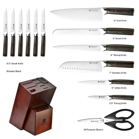15 Piecs Knife Block Set: Ultra Sharp Kitchen Knife Set with Block and Sharpener, German Stainless Steel Professional Chef Knife Set with Ergonomic Handle, Full Tang Design