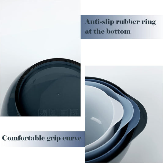 BoxedHome Nesting Plastic Mixing Bowl Set With Pour Spout, Microwave and Dishwasher Safe, BPA free Non-Slip Base, Set of 4 Size 1.7, 2.5, 3.5 and 4.5qt, Great for Prepping, Baking, Cooking (Haze Blue)