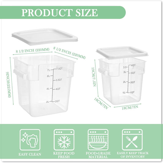 Lallisa 4 Pcs 8 Qt and 4 Qt Clear Food Storage Containers with Lids, Handles and Scales, Commercial Grade Square Containers Polycarbonate Air Tight for Home Storage Kitchen Restaurant(White)