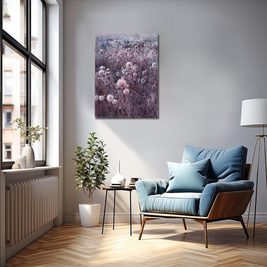 Sense&Sensitivity Arts - Abstract Purple & White Dandelion Field Canvas Wall Art 32" x 24" Modern Floral Landscape Prints Wall Decor for Bathroom, Bedroom, Living Room, Kitchen & Office