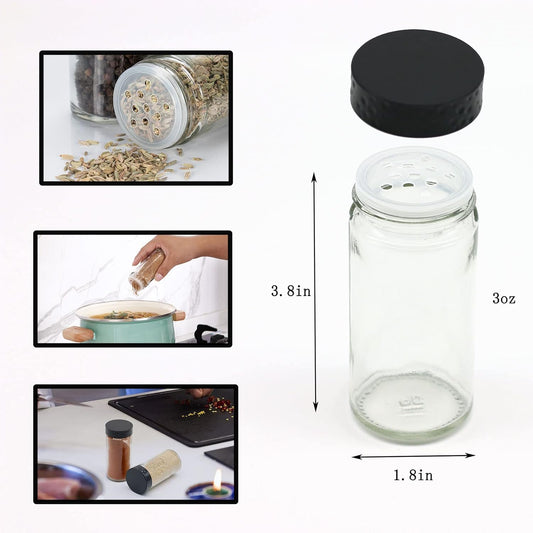 2 Pcs Black Spice Jars, 3 oz Glass Seasoning Bottles, Spices Container, Empty Spice Jars, Round Spice Bottles with Airtight Plastic Caps with Shaker Lids (2, clear)