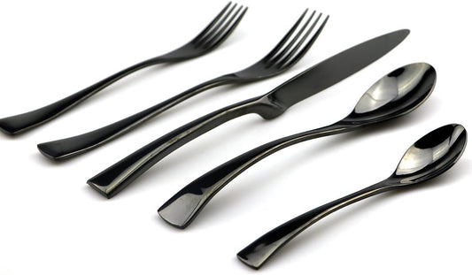 JASHII 18/10 Stainless Steel 20 Piece Mirror Polished Black Flatware Set,Dinner Knife Fork Salad Fork Dessert Spoon Coffee Spoon,Service for 4 ,Black Utensil Sets