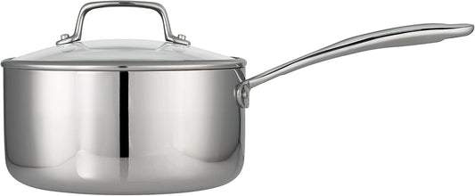 Tramontina Tri-Ply Clad Stainless Steel 3-Quart Sauce Pan with Glass Lid, Induction-Ready, Dishwasher-Safe, NSF-Certified