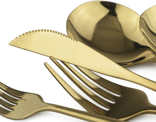 24-Piece Flatware Set, 18/0 Stainless Steel Knife Fork Spoon Teaspoon Silverware Set, Service for 6, MIrror Champagne Gold