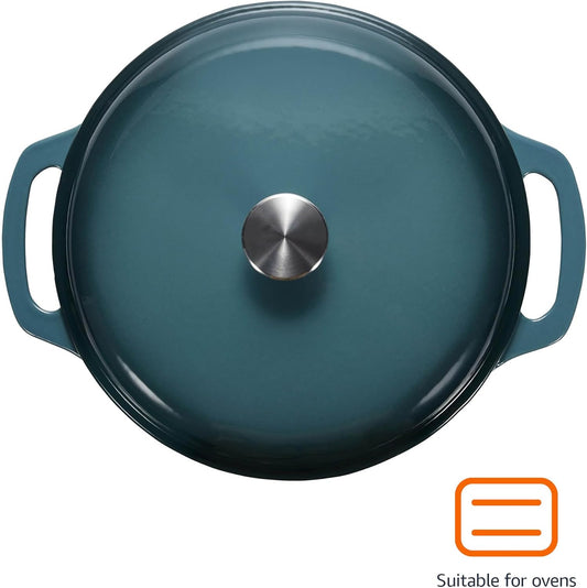 Amazon Basics Cast Iron Dutch Oven Pot with Lid, Enameled, Round, Dual Handles, Heavy-Duty, Medium, 6-Quart, Gray