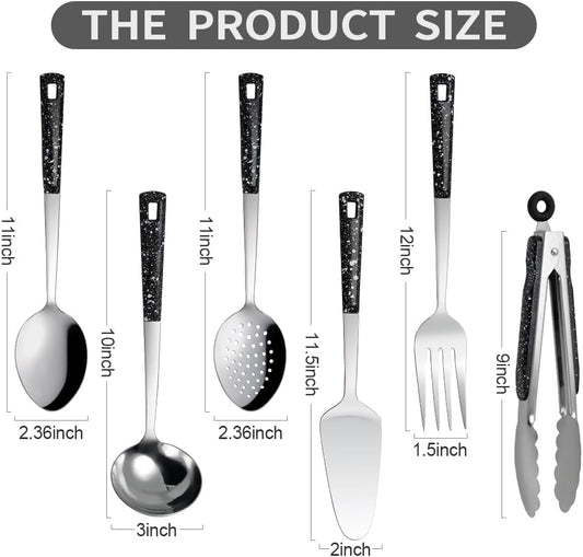 Stainless Steel Metal Serving Utensils - Set of Serving Spoons,Slotted Spoons, and Serving Tongs.serving fork,cake server