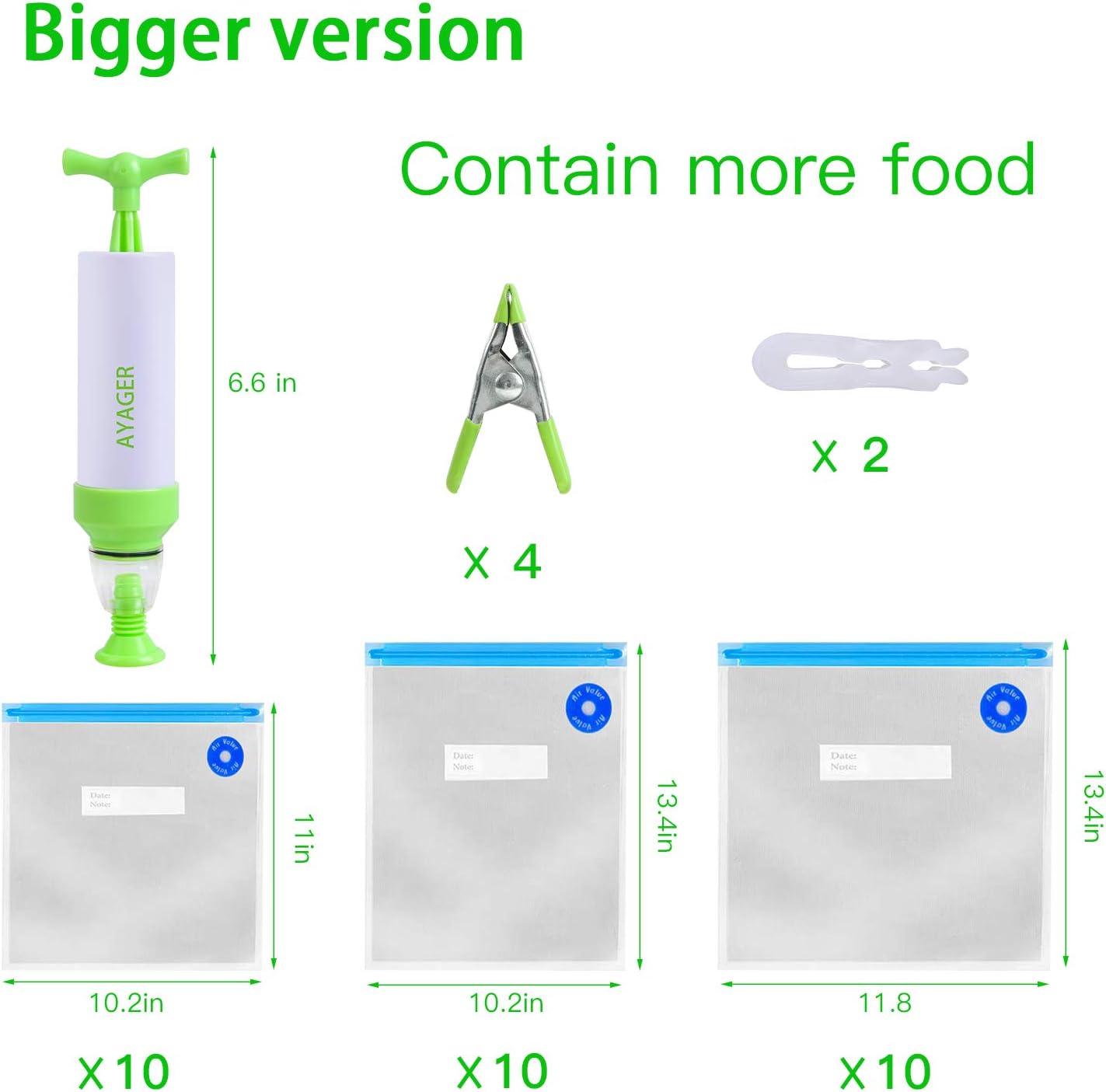 Sous Vide Bags 30 Reusable Vacuum Food Storage Bags for Sous Vide, 3 Sizes Large Sous Vide Bags with Pump, 4 Sous Vide Bag Clips for Food Storage and Chefsteps, Anova, Joule, Wancle Sous Vide Cooking