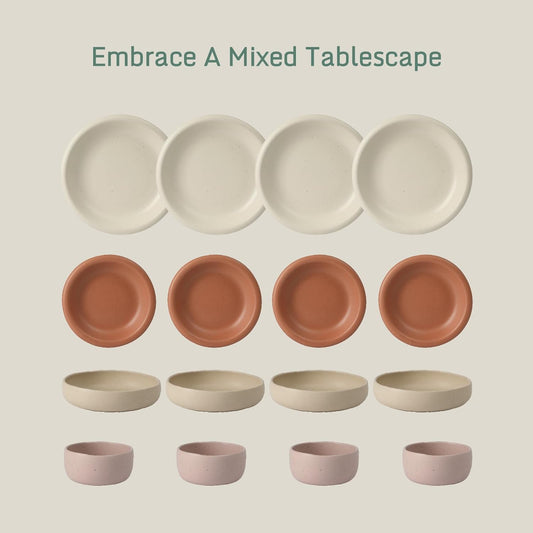 Bloomhouse Corsica Clay 16 Piece Stoneware Rustic Reactive Glaze Dinnerware Set - Stackable Plates and Bowls Set. Service for 4 - Matte Assorted Colors