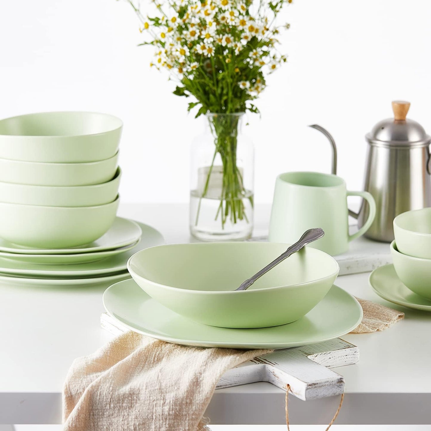 Stone Lain Porposed value Delilah 8-inch Bowl 6-Piece Dish Set, Porcelain, Lime Green