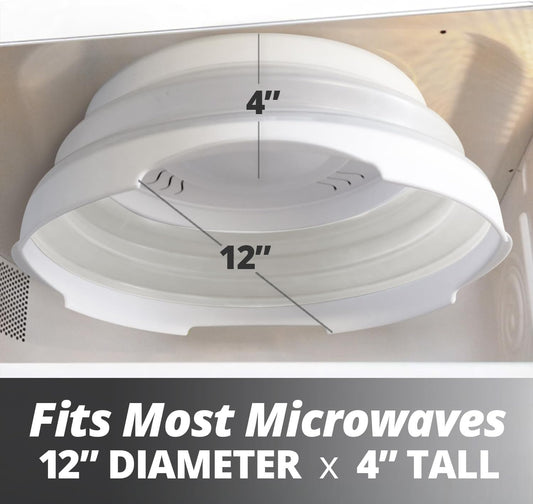 High Power Magnetic Microwave Splatter Cover with strongest magnetic grip, Collapsible 12-Inch BPA-Free Food Lid, Vented Plate Guard, Dishwasher Safe, Space-Saving Magnetic Storage - White