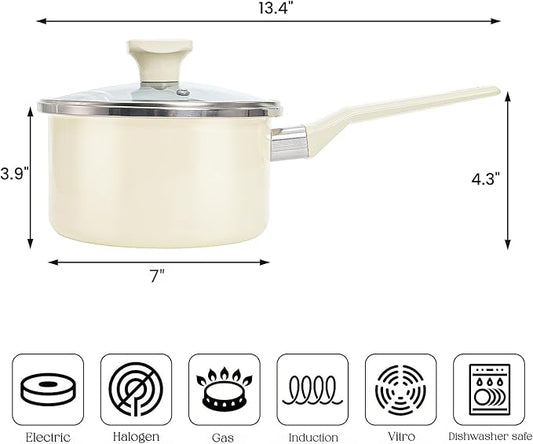 ZOOFOX Ceramic Sauce Pan with Lid, 1.5 Quarts Nonstick Small Cooking Pot with Stay-Cool Handle, Kitchen Non Toxic Soup Pot for Multipurpose Use, PTFE, PFOA and PFAS Free, Compatible All Stovetops