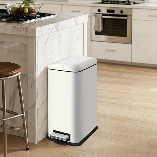 30L/8 Gallon White Foot Pedal Trash Can with Soft Close Lid, Stainless Steel Trash Can with Removal Inner Bucket, Step Trash Bin for Bathroom,Kitchen,Office (White)