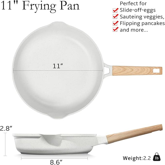 ESLITE LIFE Nonstick Ceramic Frying Pan Skillet, Non-Toxic Egg Omelette Kitchen Cooking Pans Compatible with All Stovetops (Gas, Electric & Induction), PTFE & PFOA Free (White, 11")