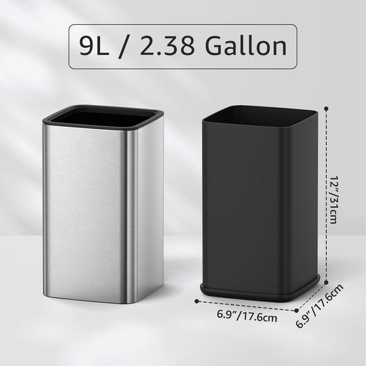 Mbillion 3.2 Gal (12L) Stainless Steel Open - Top Trash Can with Removable Inner Bucket - Sleek Metal Waste Basket for Bathroom Office, Brushed Steel