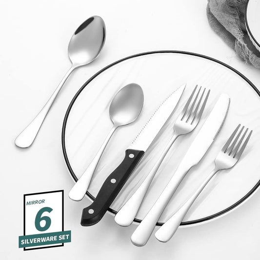 Modern Flatware Silverware Set for 4 Stainless Steel Cutlery 24 Pieces include Forks Spoons Knives Mirror Polished Dishwasher Safe Home and Restaurant Utensils