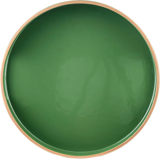 PEMAR 12.6" Round Lacquer Serving Tray with Insert Handle Decorative Basket Tray for Breakfast, Dinner, Coffee Table Decor (Green)