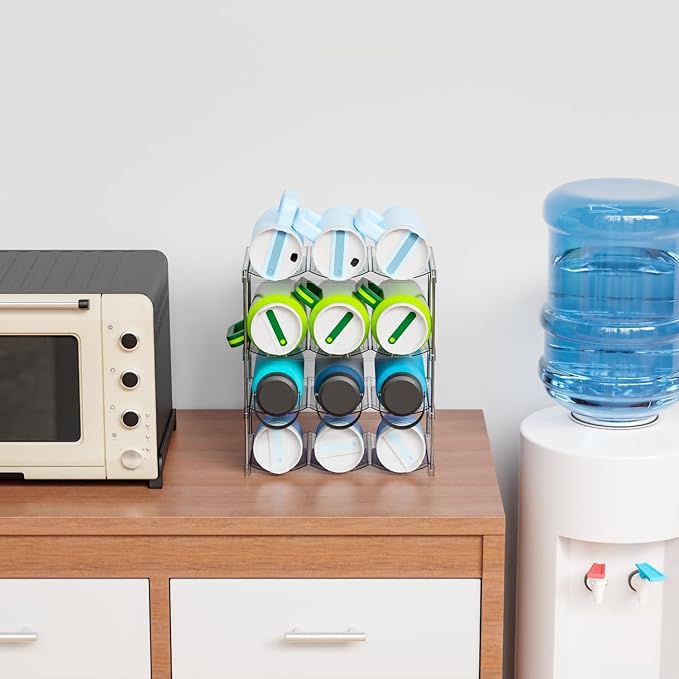 Yieach Larger Compartments Stackable Water Bottle Organizer for 40 oz Stanley Cup Holder,Yeti and Other Tumbler Organizer,3 Tier Wine Rack and Waterbottle Storage Rack for Kitchen Cabinets,Countertop