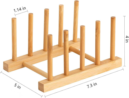 HBlife 2pcs Bamboo Dish Plate Bowl Cup Book Pot Lid Cutting Board Drying Rack Stand Drainer Storage Holder Organizer Kitchen Cabinet(Keep Dry)