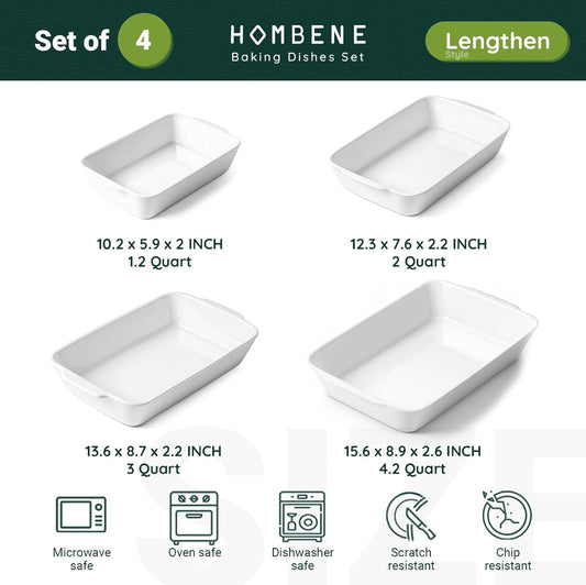 Baking Dish Set for 4, Ceramic Bakeware Sets with Handles, Casserole Dishes for Oven, Kitchen Decor, Microwave Oven Safe (1.2QT/2QT/3QT/4.2QT)