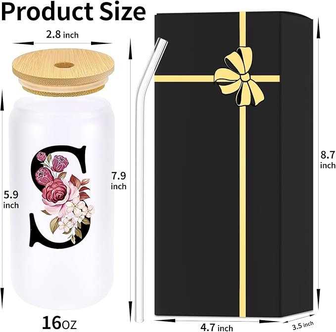 Monogrammed Glass Drinking Cup With Lid Straw Sympathy Bereavement Memorial Gift for Loss Father Dad Mother Mom Kids Husband Wife Loved Friends Pet Dog Cat Going Away Condolence Remembrance Grieving,S