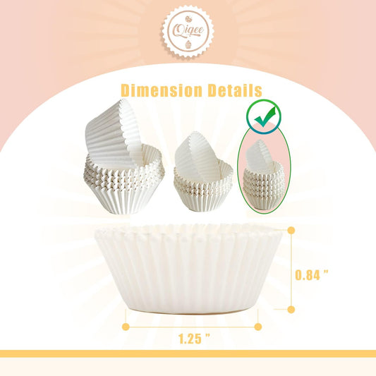 qiqee 600 Count Mini Cupcake Liners White Muffin Liners Food Grade Baking Cups Paper No Smells(Small Size)