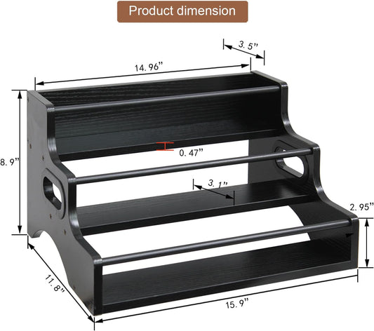 AT-VALY 3-Tier Countertop Wine Rack, Iron&MDF Kitchen Storage Shelf, Space-Saving Countertop Organizer for Spices, Herbs, Seasonings, Sturdy Stylish Condiment Holder(Black Grain)
