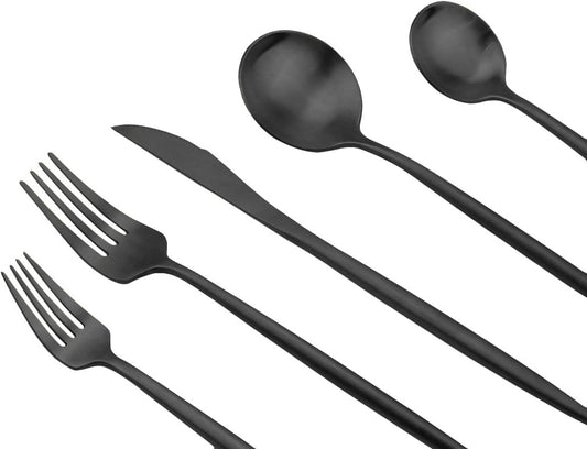 JASHII Luxury Black Flatware, Silverware Sets, 24-pieces Elegant Cute 18/10 Stainless Steel Silverware Set for Eating Home Kitchen Hotel Restaurant, Service Sets for 4 People, Dishwasher Safe