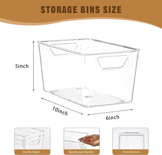 12 Pack Middle Organizers and Storage, Pantry Organization and Storage Bins, Cabinet Organizer, Clear Plastic Storage Containers with Handle,Acrylic Storage Bins for Cabinet, Fridge