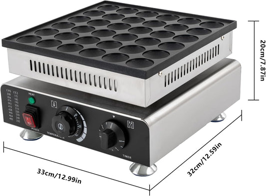 900W Commercial Mini Pancake Maker, 36 Grids Electric Mini Pancake Griddle Non-Stick Stainless Steel Dutch Pancake Maker w/Time & Temper Adjustable|Temper Comparison Table, Large Waffle Machine