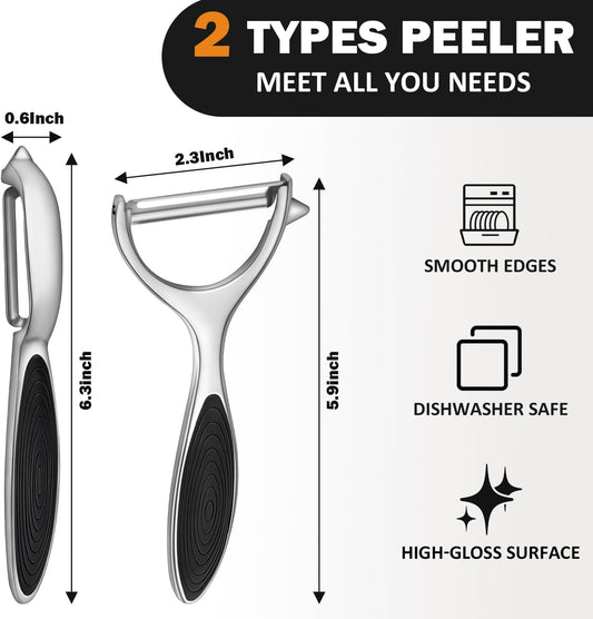 TACGEA Vegetable Peeler for Kitchen, Potato Peelers for Fruit Straight Blade, Durable Non-Slip Handle, Set of 2