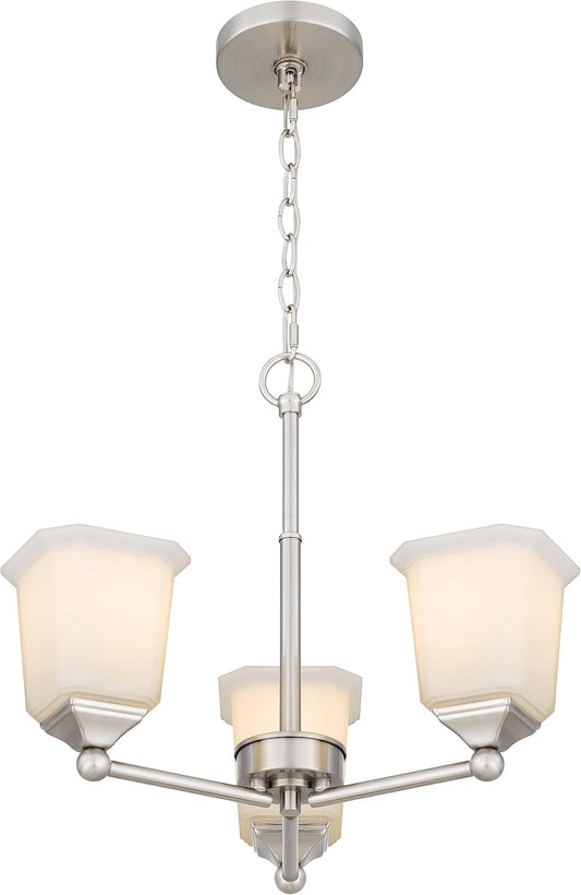 Nox 3-Light Chandelier Pendant Ceiling Light Brushed Nickle White Glass Shade Adjustable Height for Hallway, Entryway, Passway, Dining, Bedroom, Kitchen, Balcony Living Room