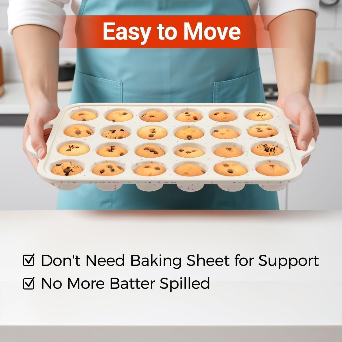 CAKETIME Mini Muffin Pan, Metal Reinforced Frame Mini Cupcake Pans 24 Cups Nonstick Muffin Silicone Molds with Handle for Baking Muffins, Cupcakes, Egg Bites 2 Pack