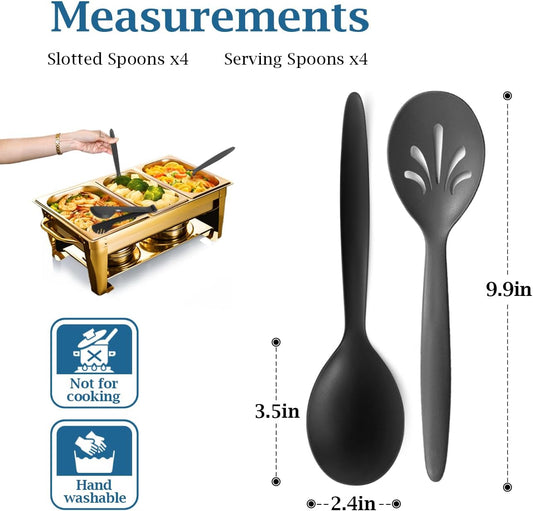 8 Pack 10" Large Reusable Plastic Wheat Straw Serving Spoon Set, 4 Serving Spoons & 4 Slotted Spoons, Kitchen Mixing Serving Spoon for Buffet Chafing Dish Catering (Gray Ombre/Not for Cooking)