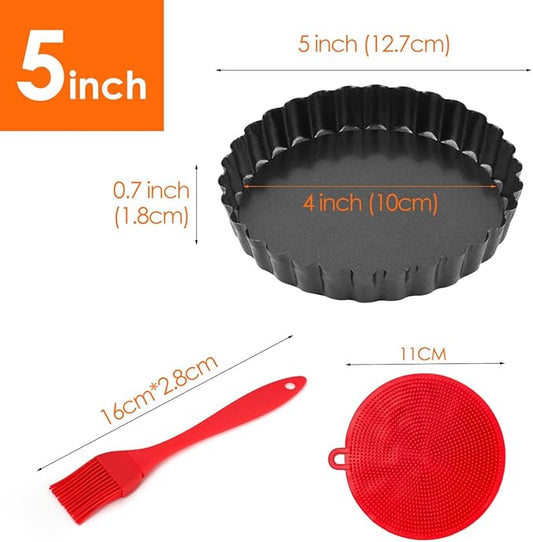 Gutsdoor Mini Tart Pan Removable Bottom 5 Inch Cheesecake Pans Tart Mold Quiche Pie Tins Non-stick Round for Baking Set of 8