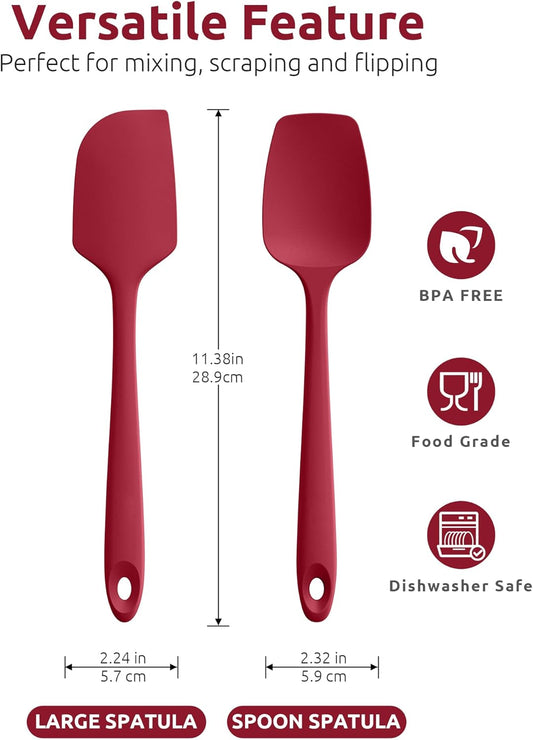 U-Taste Flat Spatula & Spoon Spatula: 11.38in 600ºF Heat Resistant Silicone Bowl Scraper, Flexible Rubber Kitchen Cooking Mixing Utensil with Upgraded Non-Stick Surface (Set of 2, Red)