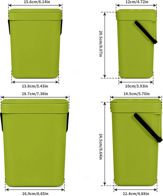 Domiella 2 Pack Hanging Small Trash Can with Lid (1.3 + 0.8 Gal), Kitchen Compost Bin for Countertop or Under Sink, Mountable Food Waste Bin for Cabinet, Bathroom, or RV Use (Green)