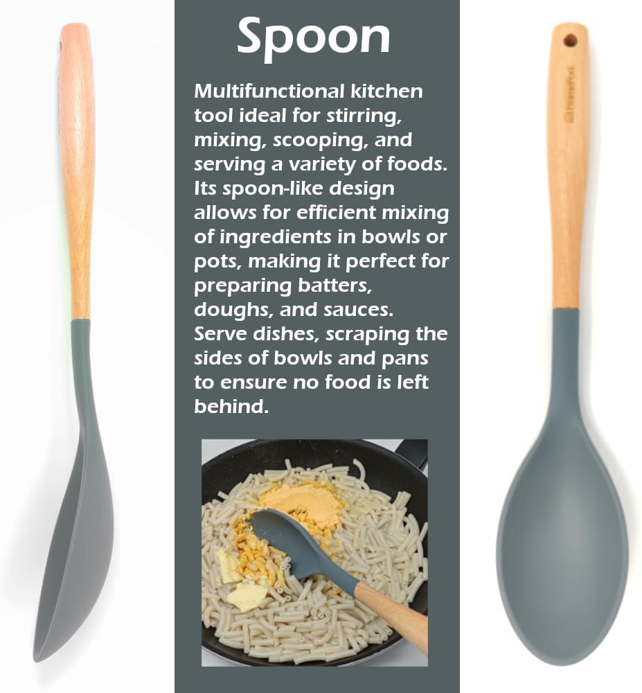 Pack of 3 Silicone Spatula Set 15 inches Large Heat Resistant 600F Flipper Cooking Fish Baking Egg Pancake Won't Scratch Kitchen Cookware, Turner Rubber Spatulas Ladle Spoon Skimmer Espatula (Gray)