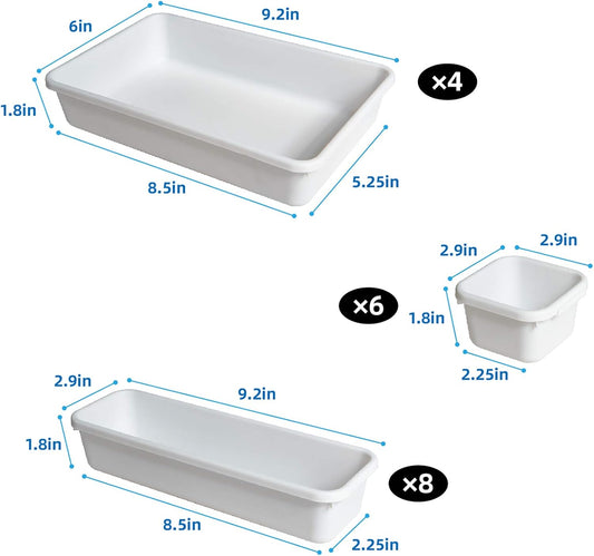 BYCY 18 Pcs White Drawer Organizers Trays Set Drawer Dividers for Kitchen Office Bathroom, Interlocking Bin Pack (18 Pieces)