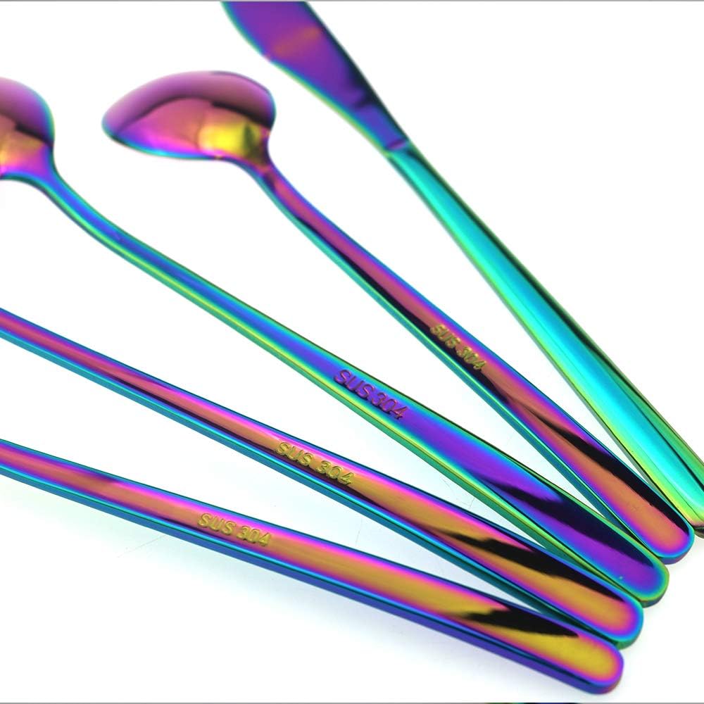 JASHII Mirror Polished Rainbow 20-Piece SUS304 Stainless Steel Flatware Set,Colorful Silverware Set Dinner Knife Fork Spoon Dessert Fork Salad Spoon Service for 4