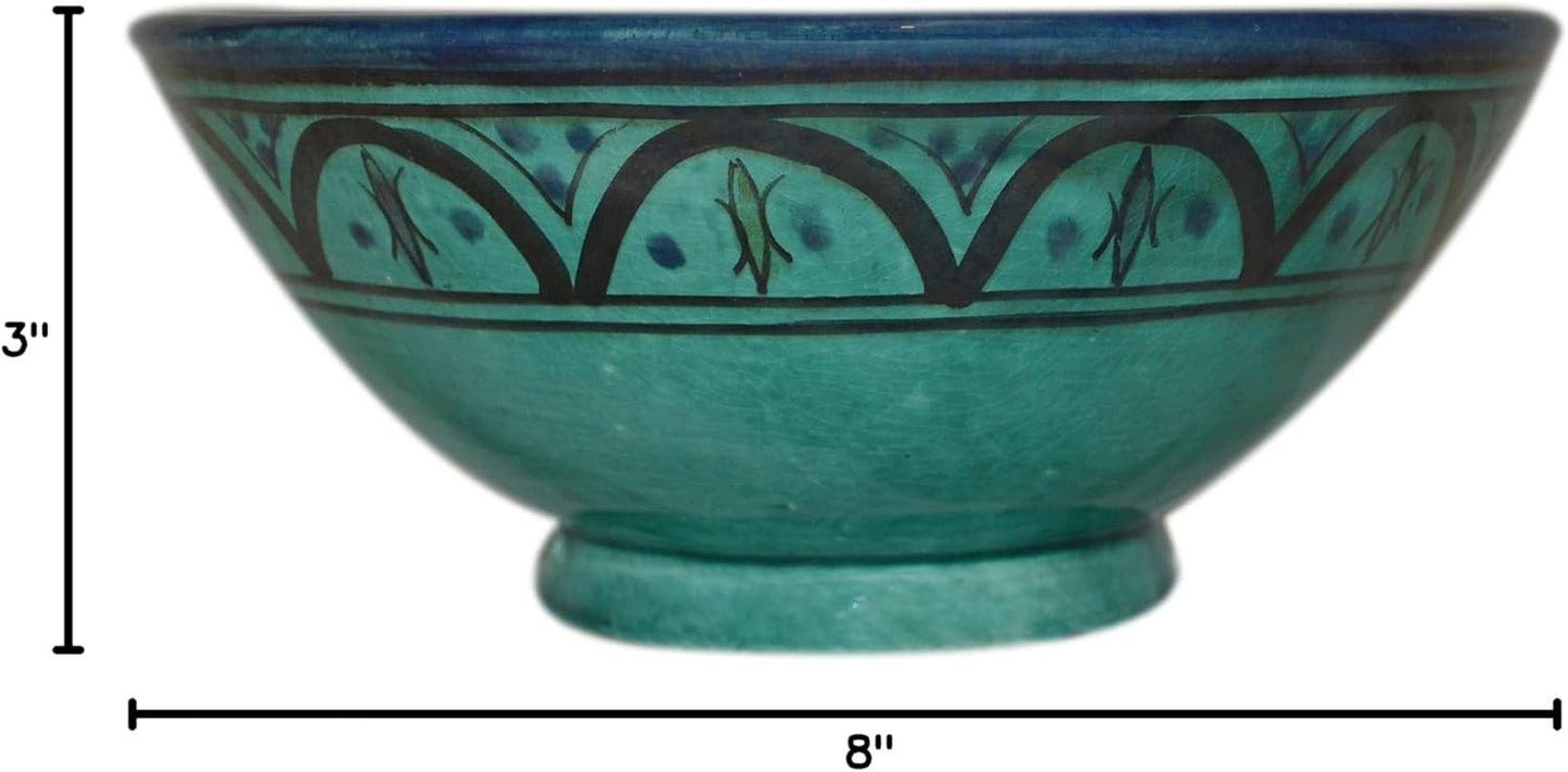 Ceramic Bowls Moroccan Handmade Serving Bowl Aqua 8 inches in Diameter