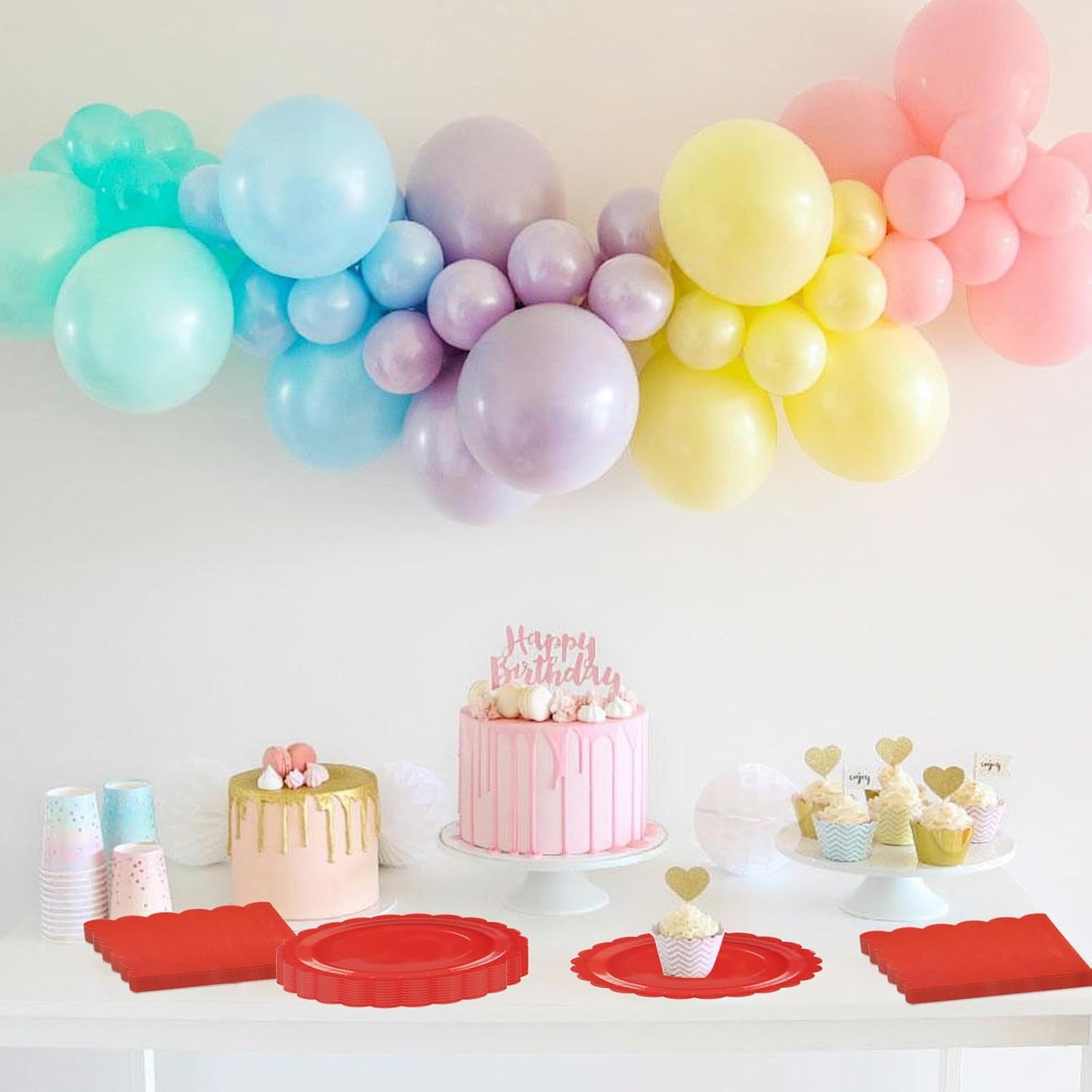 75Pcs Red Paper Plates Set-7 Inch Scalloped Christmas Plates Disposable Red Dessert Plate Nakpins Forks Party Supplies for Wedding Baby Shower Fall Pininc Birthday Table Decor Serve25