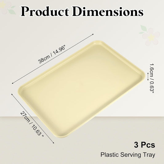 uxcell 3Pcs Plastic Serving Trays, 15 x 10.6 Inch Rectangle Food Trays Serving Cafeteria for Kitchen Restaurant Coffee Fruit Burger Lunch Dessert, Light Yellow