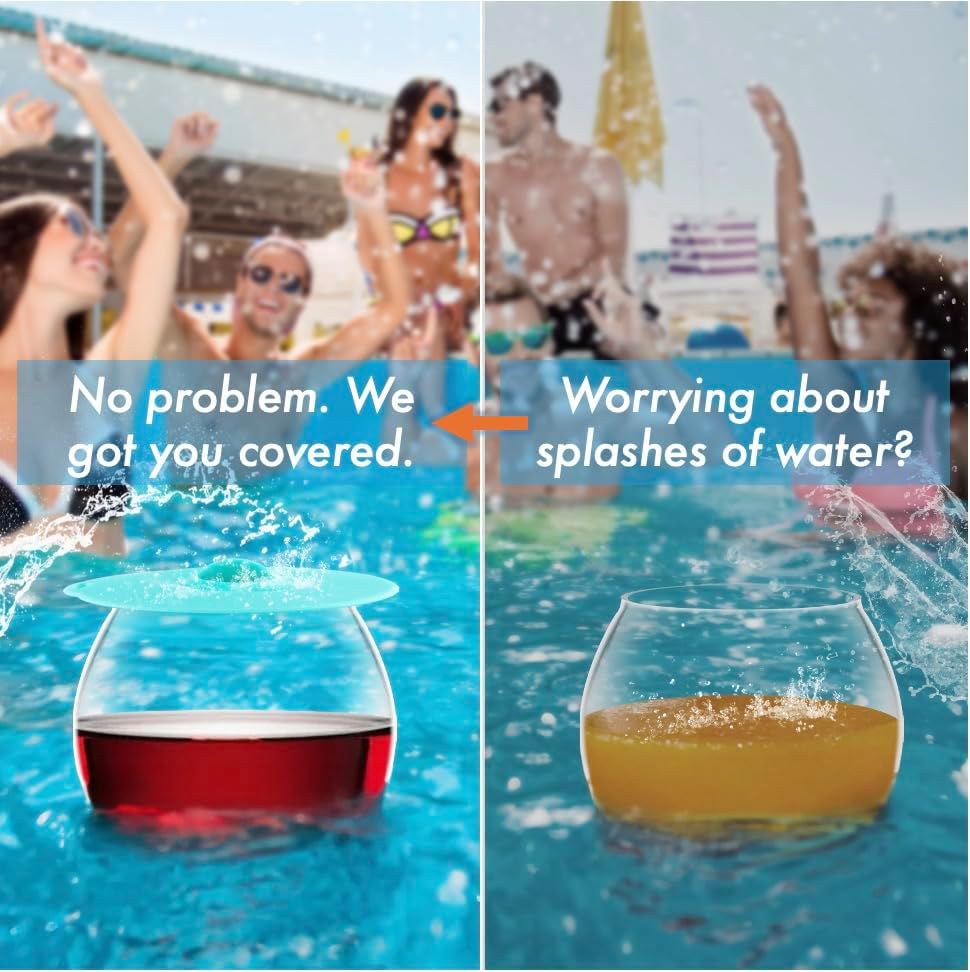 Floating Wine Glasses for Pool with Cup Lids | Set of 4 | Shatterproof Poolside Wine Glasses | Floating Cup | Pool Tub Summer Party Camping | BPA-free | Outdoor Tritan Glasses (18 oz) (4)