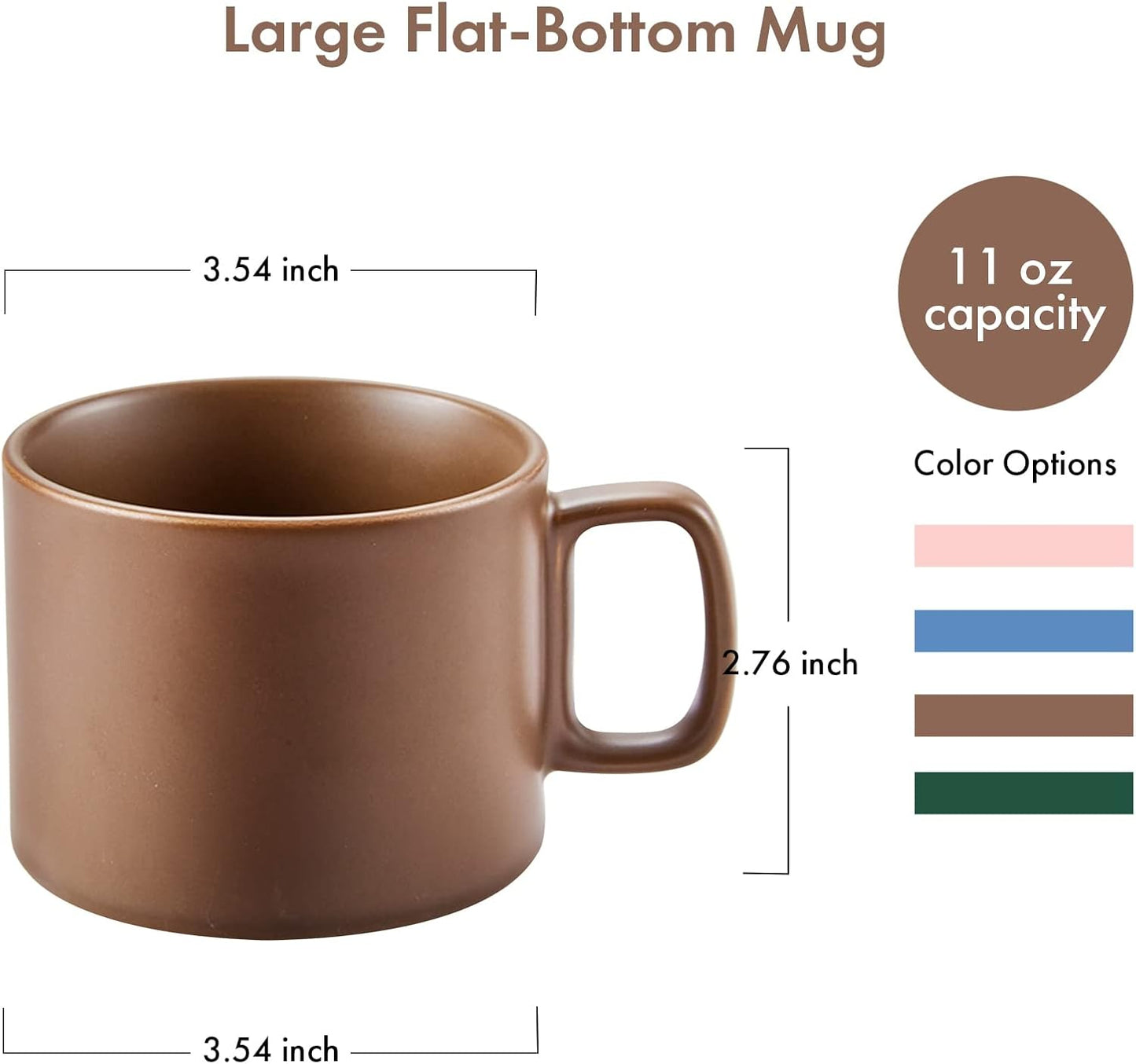 VOBAGA Coffee Mug 11 oz Tea Cup with Flat-Bottom Warming Coffee Milk for Office and Home (Brown)
