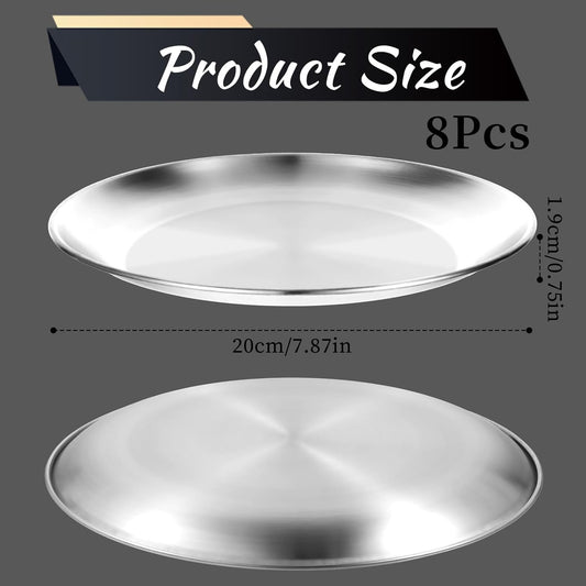 8 Pieces Stainless Steel Pizza Pan, 8 Inch Round Pizza Pans Reusable Pizza Plate Non Stick Small Pizza Pan for Baking, Serving, and Displaying
